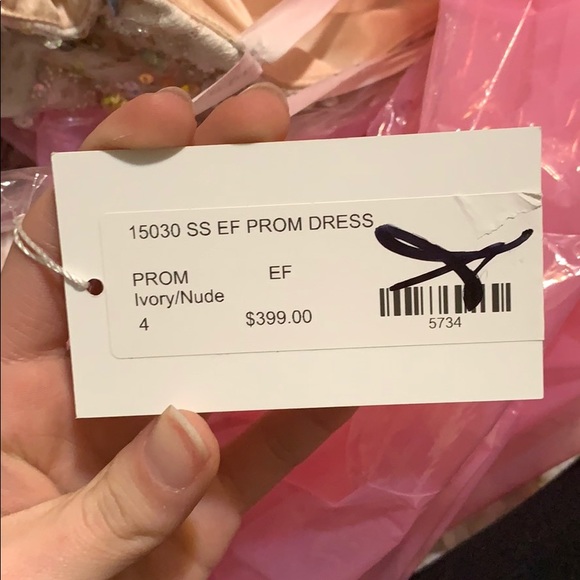 NUDE AND WHITE LACE PROM DRESS WITH BEADING - Picture 6 of 7